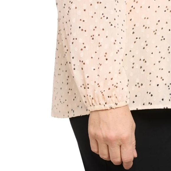 Women's Light Peach Cream Long Sleeve Blouse with Black Dots, Size L - Picture 7 of 7